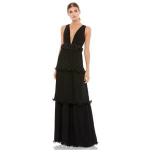 Ieena for Mac Duggal 49281 - Rosette Trimmed Waist Gown Black Size 10 NWT